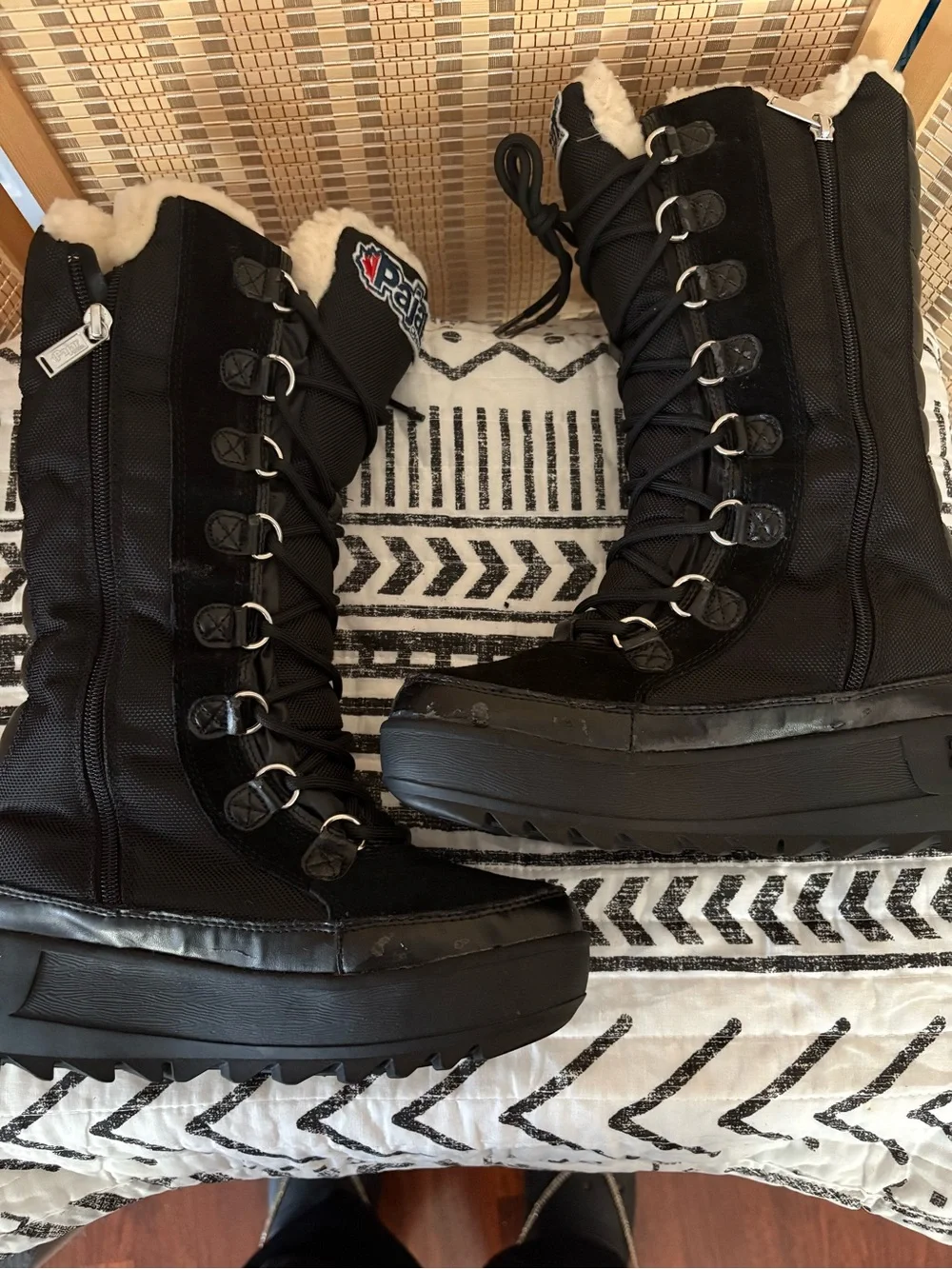Pajar Women's Black Tall Lace-Up Winter Boot with Shearling Collar